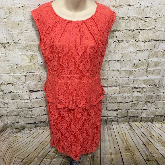 NWT Spense Coral Lace Peplum Sheath Dress - Picture 1 of 6